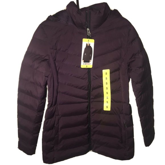 32 Degrees Heat Hooded Puffer Jacket Acai Berry NWT - Picture 2 of 7